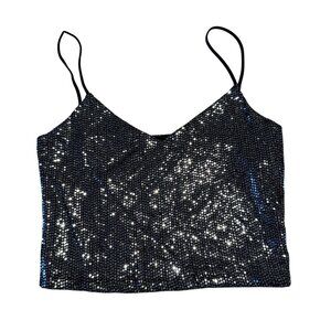Stradivarius Black Sequined V-Neck Camisole Tank Top Women's Size Medium M